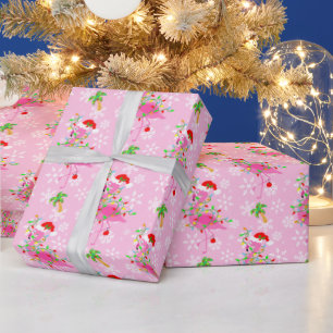 kerstroze Flamingo patroon Cadeaupapier