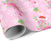 kerstroze Flamingo patroon Cadeaupapier (Rol Hoek)