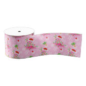kerstroze Flamingo patroon Grosgrain Lint (Spoel)