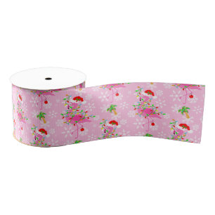 kerstroze Flamingo patroon Grosgrain Lint