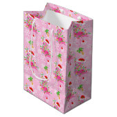 kerstroze Flamingo patroon Medium Cadeauzakje (Voorkant Gekanteld)