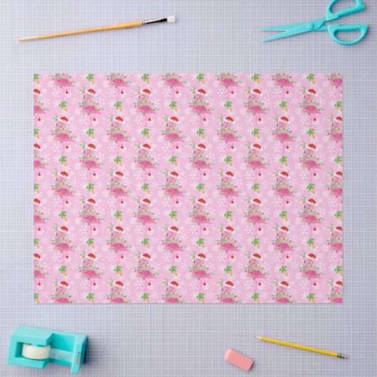kerstroze Flamingo patroon Tissuepapier (Craft)