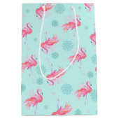 Kerstroze flamingo Snowflake Medium Cadeauzakje (Voorkant)