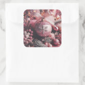 Kerstroze glitterelementen vierkante sticker (Tas)
