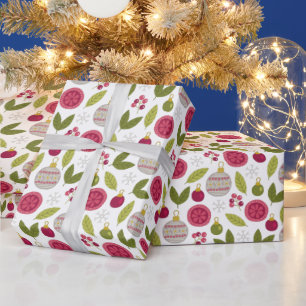 Kerstroze groene Bauble Patroon Cadeaupapier