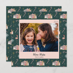 Kerstroze Huis palmboom foto Mideeuw  Feestdagenkaart