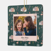 Kerstroze Huis palmboom foto Mideeuw Keramisch Ornament (Links)