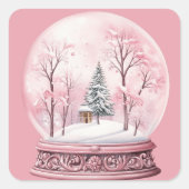 Kerstroze landschap in een sneeuwbol vierkante sticker (Voorkant)