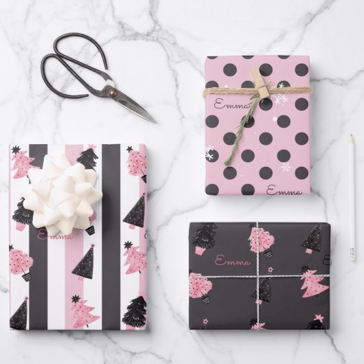 Kerstroze moderne kerstnaam inpakpapier vel (Voorkant)