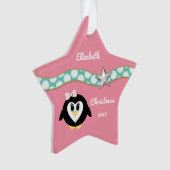Kerstroze pinguïn kleindochter ornament (voorkant)