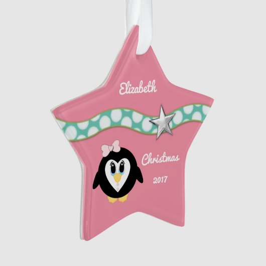 Kerstroze pinguïn kleindochter ornament (voorkant)