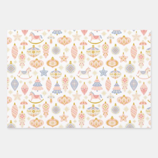 Kerstroze Rocking Horse Bauble Light Pattern Inpakpapier Vel (Voorkant)