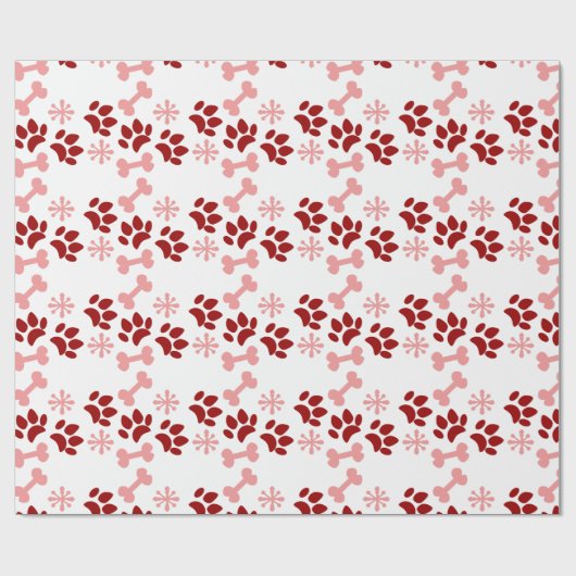 Kerstroze rode hond met kat en Botten sneeuwvlokke Cadeaupapier (Vlak)