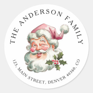 Kerstroze Santa retour adreslabel Ronde Sticker