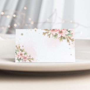 Kerstroze sneeuwvlokken poinsettia plaatskaart kaart