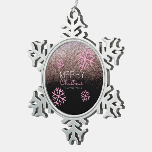 Kerstroze snowflakes tin sneeuwvlok ornament (Rechts)