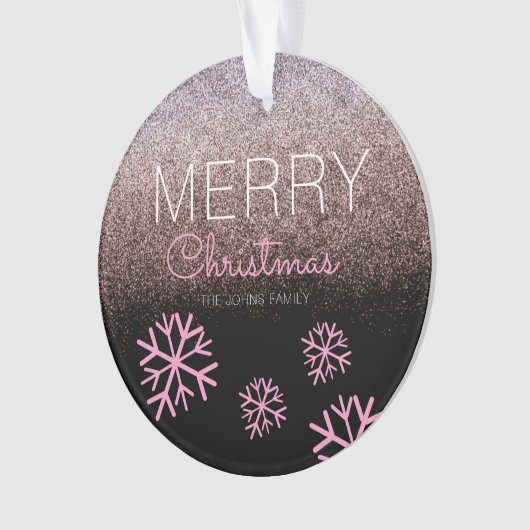 Kerstroze snowflakes zwart ornament (voorkant)