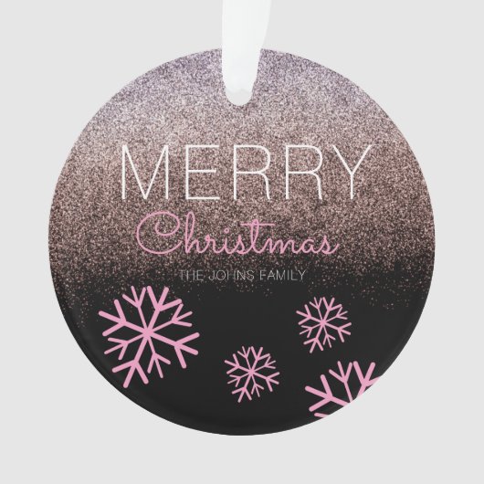 Kerstroze snowflakes zwart ornament (voorkant)