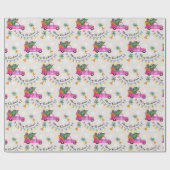 Kerstroze vrachtwagen met boom en wensen cadeaupapier (Vlak)