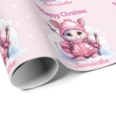 Kerstroze wintermuis cadeaupapier (Rol Hoek)