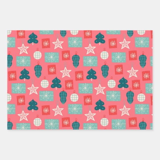 Kerstroze witte patroon inpakpapier vel (Voorkant)