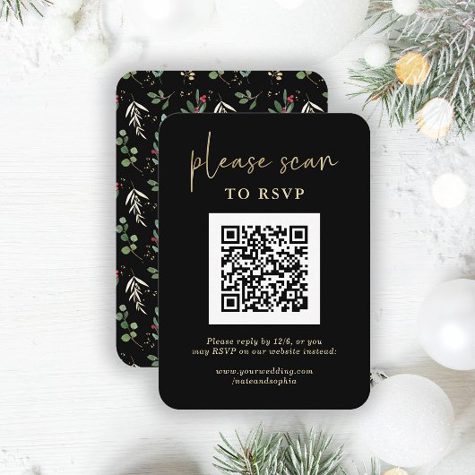 KerstRSVP met QR-code | Gilded Greenery Informatiekaartje