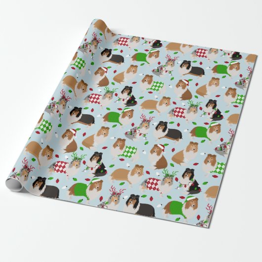 Kerstruw Collie Wrapping Paper Cadeaupapier (Uitgerold)