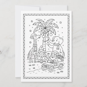 Kerstsafari Dieren Kleuren Plat Notitiekaart