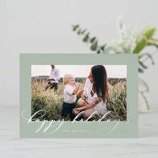 Kerstsage groen 1 foto botanisch schrift folie feestdagenkaart (Staand Voorkant)