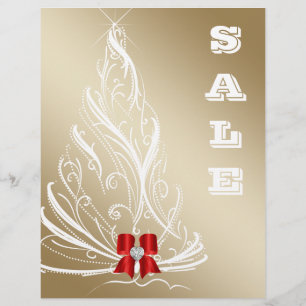 Kerstsalefolder Gouden Boom Rode Strik Flyer