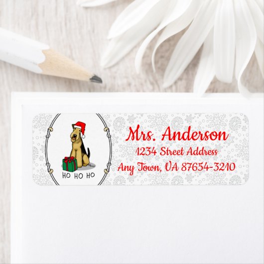 KerstSanta Airedale Terrier HO HO Cute Etiket (Insitu)