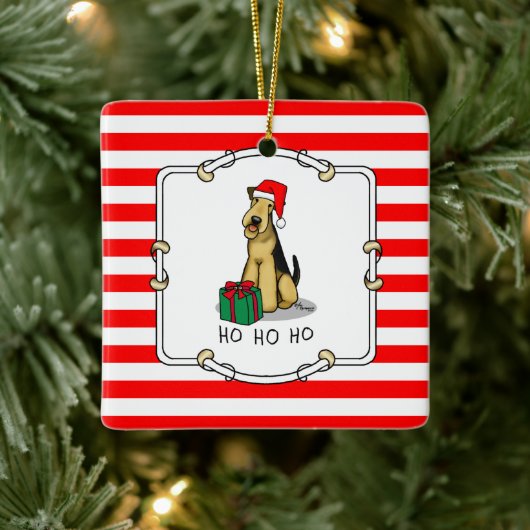 KerstSanta Airedale Terrier HO HO Cute Keramisch Ornament (Boom)