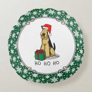 KerstSanta Airedale Terrier HO HO Cute Rond Kussen