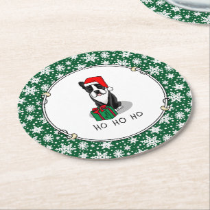 KerstSanta Boston Terrier (zwart) Cute Ronde Kartonnen Onderzetter