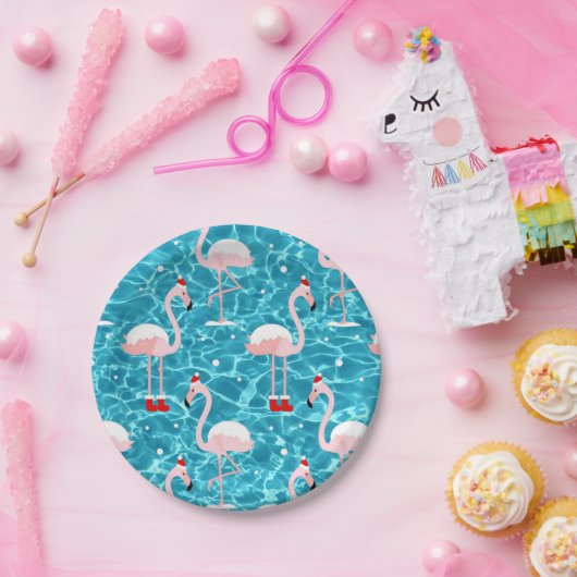 kerstsanta flamingo papieren bordje (Feest)