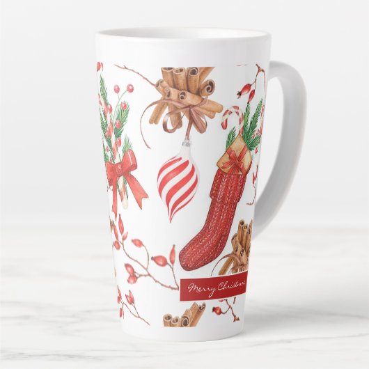 Kerstscans, kaneel en patroonpatroon latte mok (Rechterhoek)