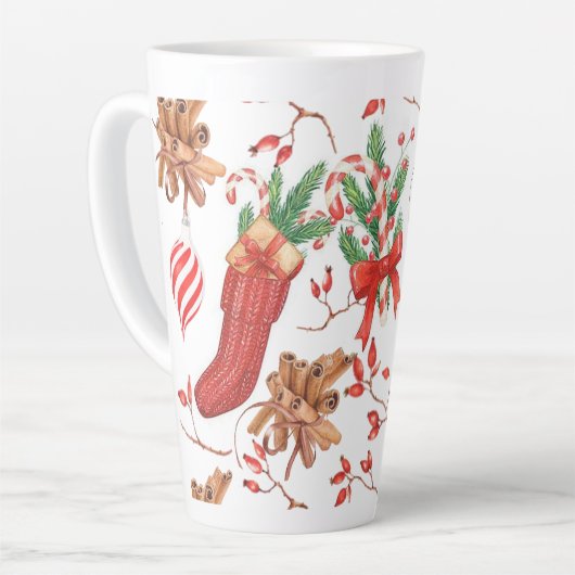 Kerstscans, kaneel en patroonpatroon latte mok (Linkerhoek)