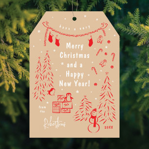 Kerstscène Doodle Rood & Beige Kerst Kaart