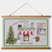 kerstscène Fireplace Gifts Photo Collage Hangend Wandkleed (Voorkant)