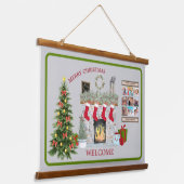 kerstscène Fireplace Gifts Photo Collage Hangend Wandkleed (Gebogen)