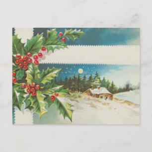 Kerstscène Holly Snow Winter Briefkaart