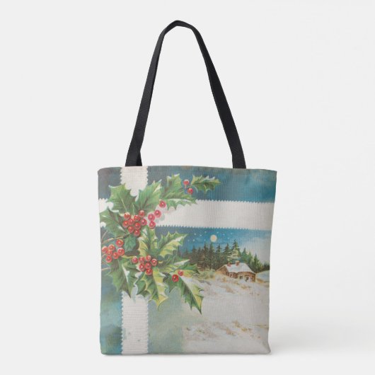 Kerstscène Holly Snow Winter Draagtas (Achterkant)