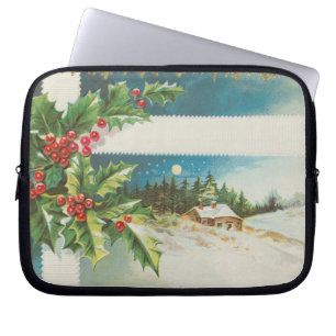 Kerstscène Holly Snow Winter Laptop Sleeve