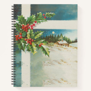Kerstscène Holly Snow Winter Notitieboek