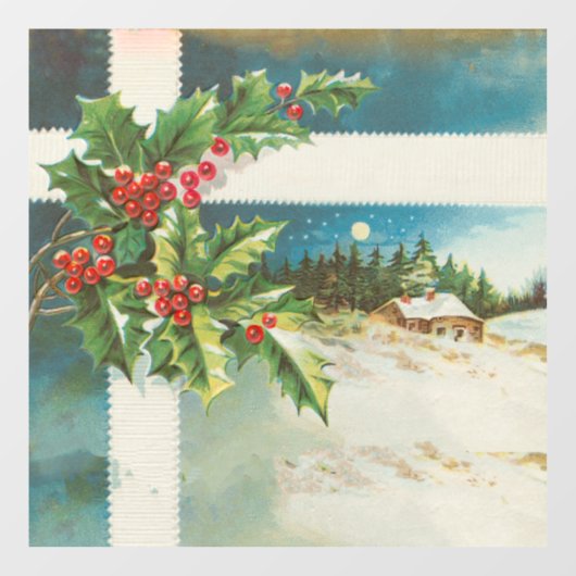 Kerstscène Holly Snow Winter Raamsticker (Vel)