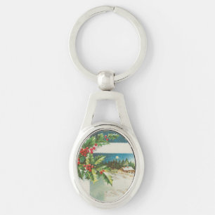 Kerstscène Holly Snow Winter Sleutelhanger