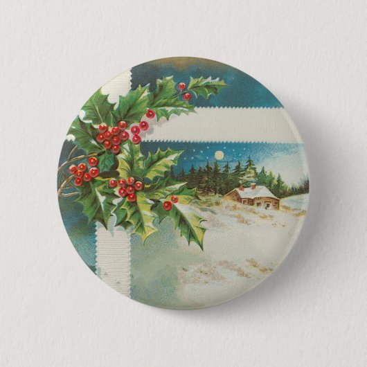 kerstscene hulst sneeuw winter kunstwerk ronde button 5,7 cm (Voorkant)