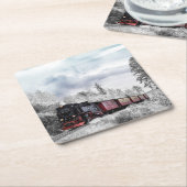  kerstscène in de winter vierkante kartonnen onderzetter (Schuin)