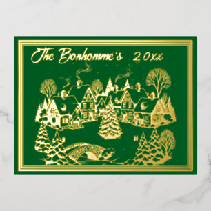 Kerstscène in goud met groen folie feestdagen briefkaart