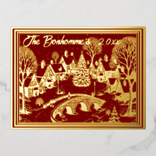 Kerstscène in goud met rood folie feestdagen briefkaart